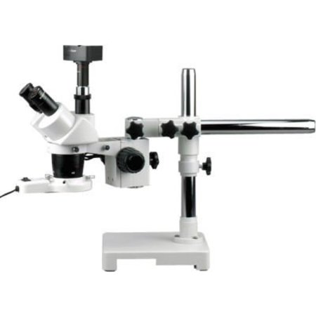 UNITED SCOPE LLC. AmScope SW-3T24-FRL-5MT 20X & 40X Trinocular Stereo Boom Microscope with Ring Light & 5MP Camera SW-3T24-FRL-5MT